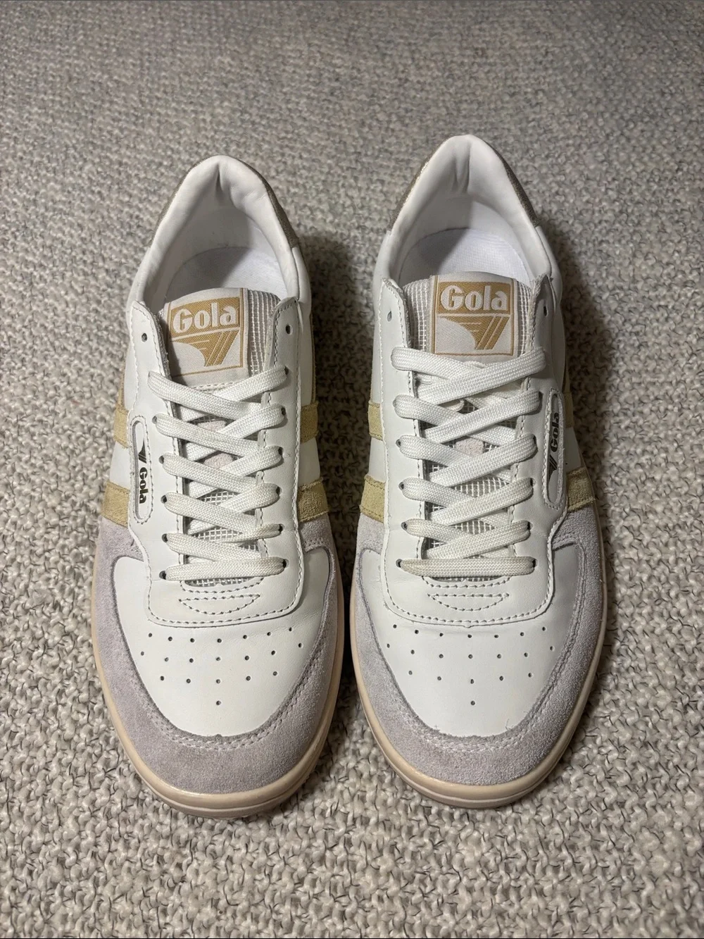 Gola Hawk Sneakers Women’s Size 8 White Gold Leather Suede Retro Trainers